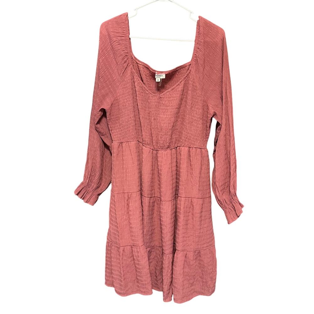 Beautiful Andree by‎ Unit Mauve Tiered Scrunched L/S Dress 2x